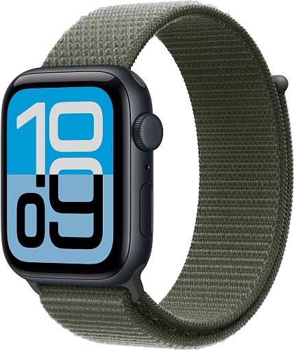 Apple Watch SE 3 Sport Loop 44 мм, «тёмная ночь», ремешок тёмно-зеленого цвета