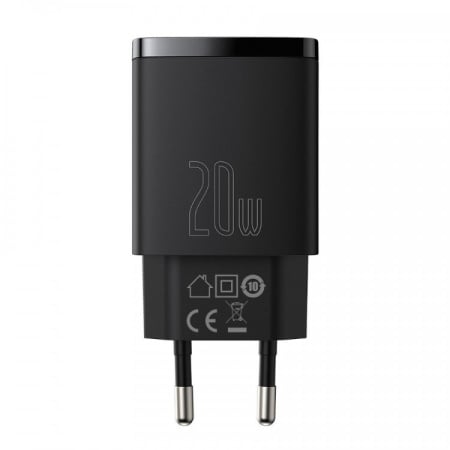 Адаптер сетевой USB-C+USB-A 20W Baseus, чёрный
