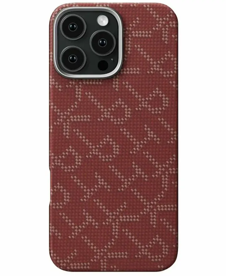 Чехол Pitaka Aries Tactile Woven Case для iPhone 16 Pro Max, красно-золотой