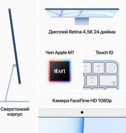 Моноблок Apple iMac 24" Retina 4,5K, M1 (8-core GPU), 8 ГБ, 256 ГБ (Z132000BK), оранжевый