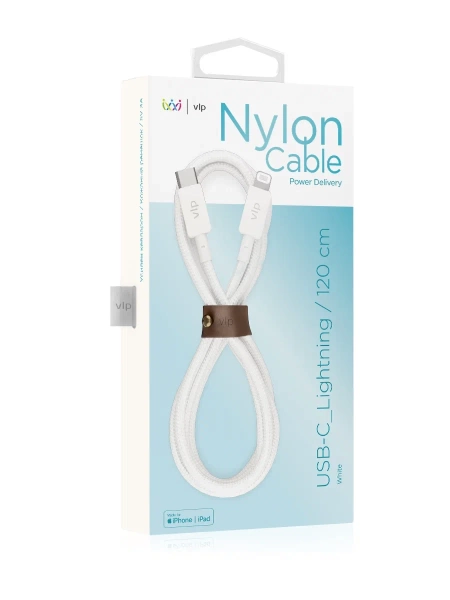 Зарядный провод "vlp" Nylon Cable USB C - Lightning MF 1.2м, белый