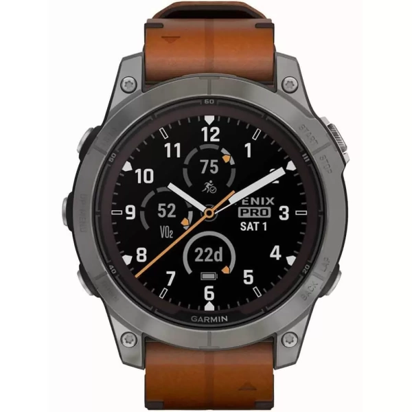 Умные часы Garmin Fenix 7 Pro Sapphire Solar, серый с коричневым кожаным ремешком (010-02777-30)