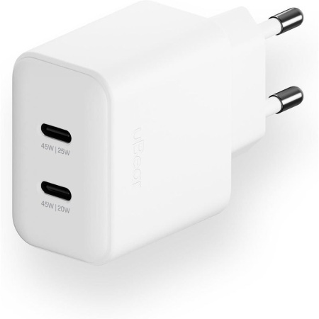 Сетевое зарядное устройство Motion 45W (2 ports USB-C) Wall charger, белый