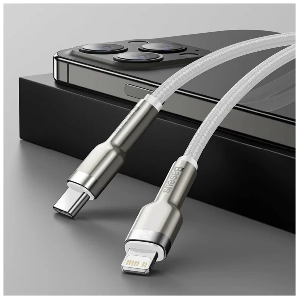 Зарядный провод Baseus Cafule Cable Metal USB C - Lightning 1м, белый