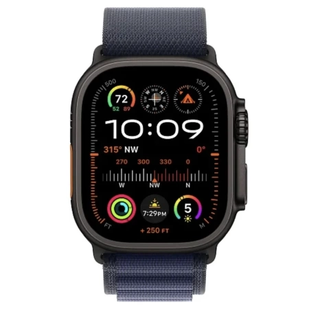 Apple Watch Ultra 2 2024 49 мм, корпус из черного титана, ремешок Alpine темно-синего цвета, размер M