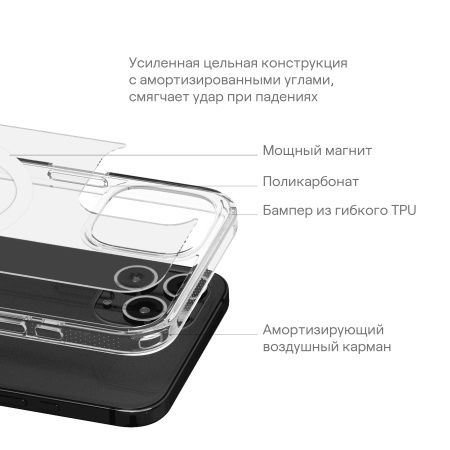 Чехол защитный uBear Real Mag Case, iPhone 15 MagSafe, прозрачный