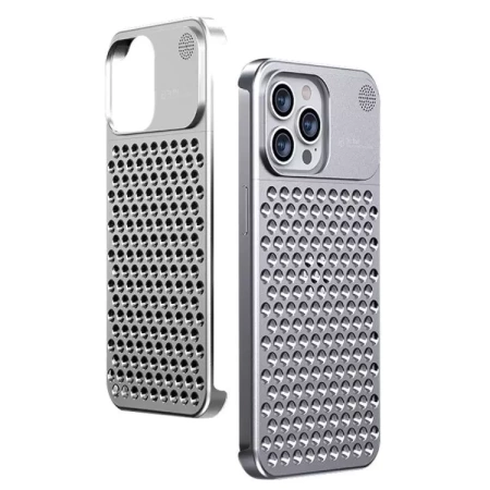 Алюминиевый чехол в стиле Mac Pro для iPhone 15 Pro, серебристый