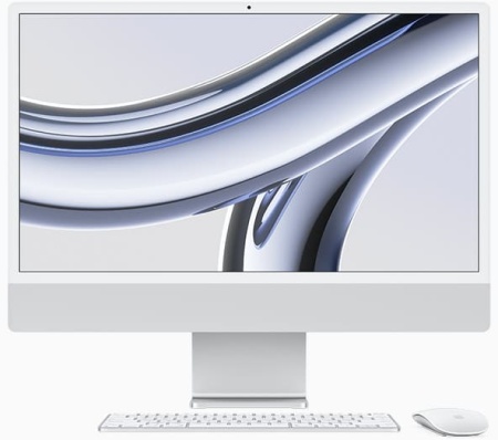 Моноблок Apple iMac 24" Retina 4,5K, M3 (8C CPU, 10C GPU, 2023), 8 ГБ, 256 ГБ SSD, серебристый