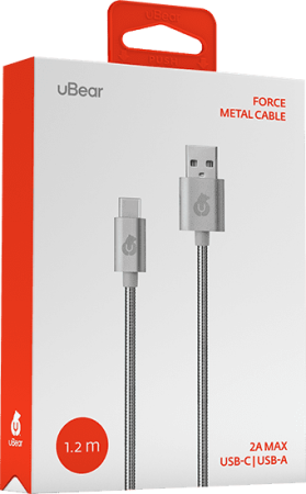 Кабель зарядный USB-C USB-A в стальной оплетке, серебро