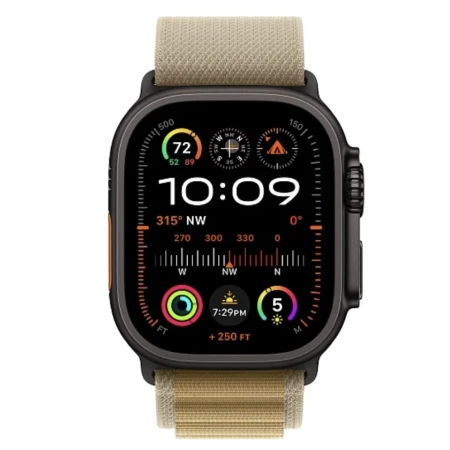 Apple Watch Ultra 2 2024 49 мм, корпус из черного титана, ремешок Alpine песочного цвета, размер S