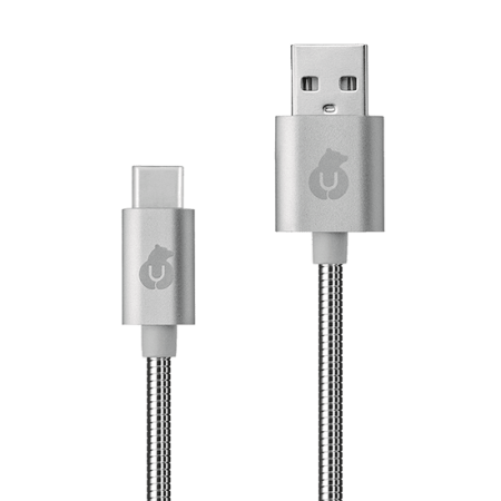 Кабель зарядный USB-C USB-A в стальной оплетке, серебро