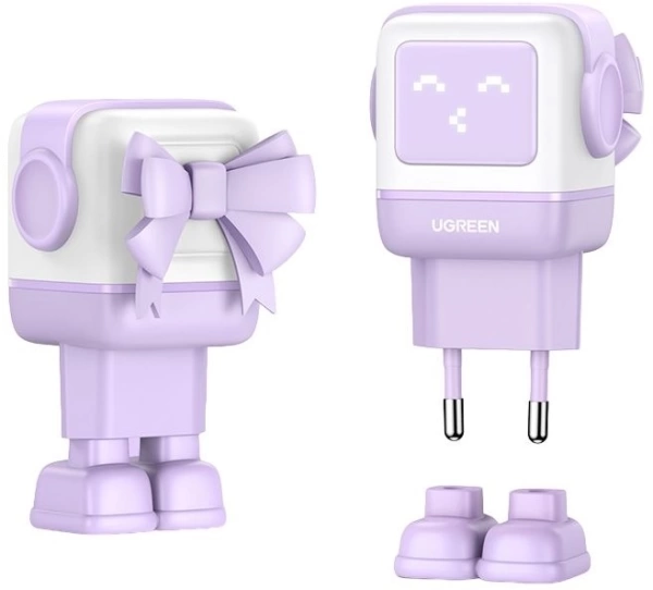 Сетевое зарядное устройство UGREEN UNO 65W USB-A+2xUSB-C Robot, фиолетовый