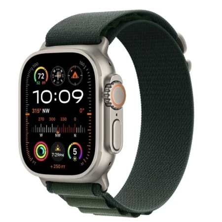 Apple Watch Ultra 2 2024 49 мм, корпус из натурального титана, ремешок Trail зеленого цвета, размер S/M