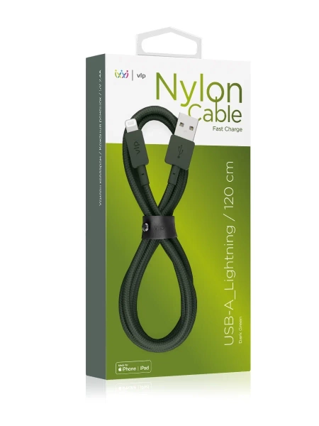 Зарядный провод "vlp" Nylon Cable USB A - Lightning MFI, 1.2м, темно-зеленый