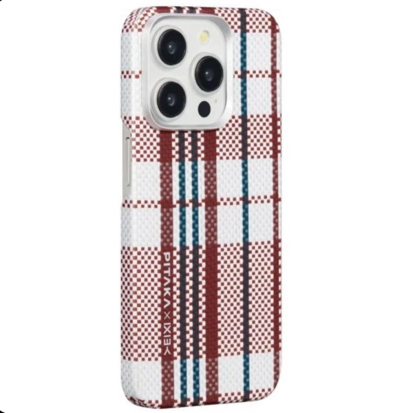 Чехол Pitaka x IXIEY Fusion Weaving MagEZ Case 5 для iPhone 15 Pro Мах, белый/ коричневый
