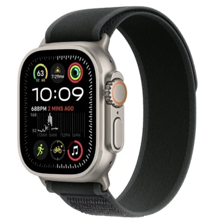 Apple Watch Ultra 2 2024 49 мм, корпус из натурального титана, ремешок Trail черного цвета, размер S/M