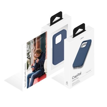 Чехол защитный uBear Capital Leather Case iPhone 15 Pro Max MagSafe, тёмно-синий