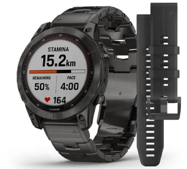 Умные часы Garmin Fenix 7 Sapphire Solar, серый с титановым ремешком (010-02540-39)