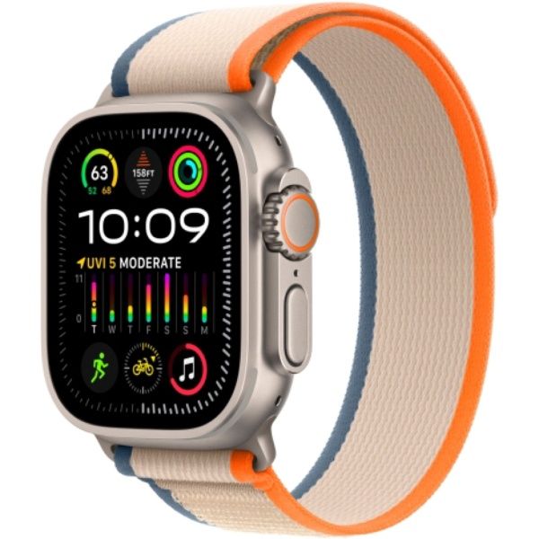 Apple Watch Ultra 2 49 мм, ремешок Trail оранжевого/бежевого цвета, размер S/M