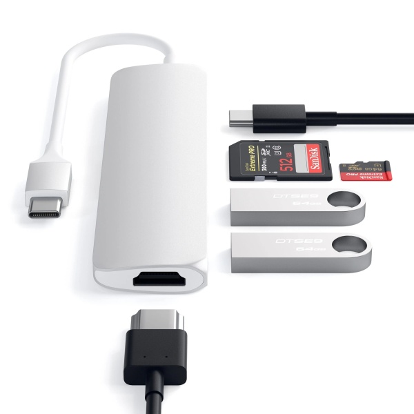 USB-C адаптер Satechi Type-C Slim Multiport Adapter V2, серебристый