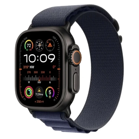 Apple Watch Ultra 2 2024 49 мм, корпус из черного титана, ремешок Alpine темно-синего цвета, размер M