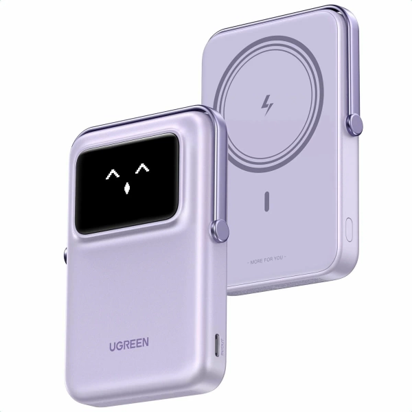 Внешний аккумулятор UGREEN UNO 10000mAh Mini Robot 20W Power Bank с держателем, фиолетовый