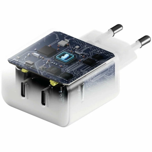 Сетевое зарядное устройство uBear 2 ports USB-C, Wall charger Bridge 45W WC27WHPD45-2C, белый