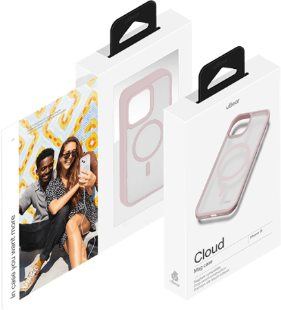 Чехол защитный uBear Cloud Mag Case, iPhone 15, MagSafe, усиленный, розовый
