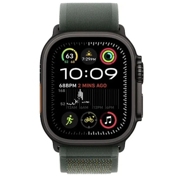 Apple Watch Ultra 2 2024 49 мм, корпус из черного титана, ремешок Trail зеленого цвета, размер M/L