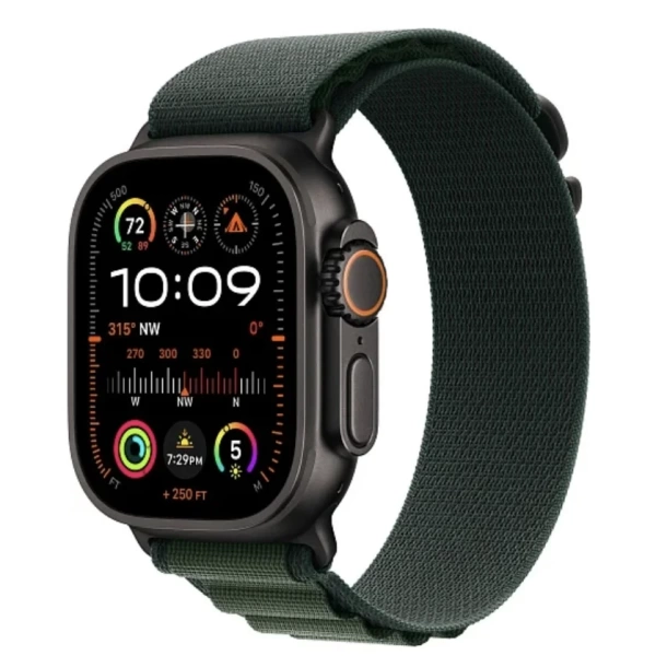 Apple Watch Ultra 2 2024 49 мм, корпус из черного титана, ремешок Alpine темно-зеленого цвета, размер L