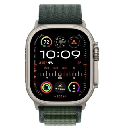 Apple Watch Ultra 2 2024 49 мм, корпус из натурального титана, ремешок Trail зеленого цвета, размер S/M