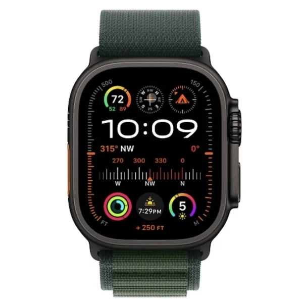 Apple Watch Ultra 2 2024 49 мм, корпус из черного титана, ремешок Alpine темно-зеленого цвета, размер L