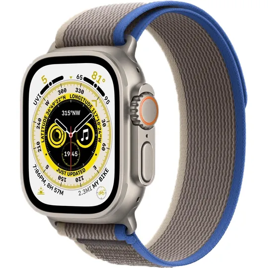 Apple Watch Ultra 49 мм, ремешок Trail синего/серого цвета, размер S/M