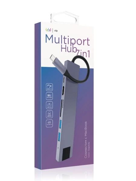 Адаптер USB-C Multiport Hub 7 в 1 "vlp", графитовый