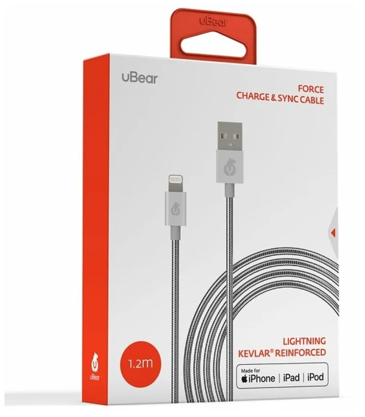 Зарядный провод uBear Force Metal USB - Lightning 1.2м, серебристый