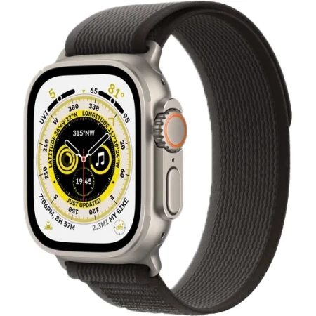 Apple Watch Ultra 49 мм, ремешок Trail черного/серого цвета, размер S/M
