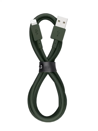 Зарядный провод "vlp" Nylon Cable USB A - Lightning MFI, 1.2м, темно-зеленый