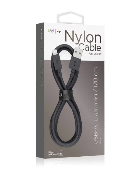 Зарядный провод "vlp" Nylon Cable USB A - Lightning MFI, 1.2м, черный