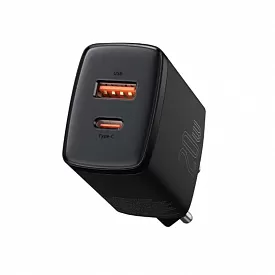 Адаптер сетевой USB-C+USB-A 20W Baseus, чёрный